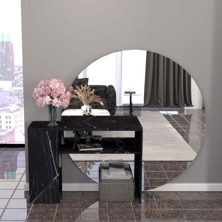 Black Marble Paper Laminate Living Mirror Console Table - Black Marble Paper Laminate Living Mirror Console Table